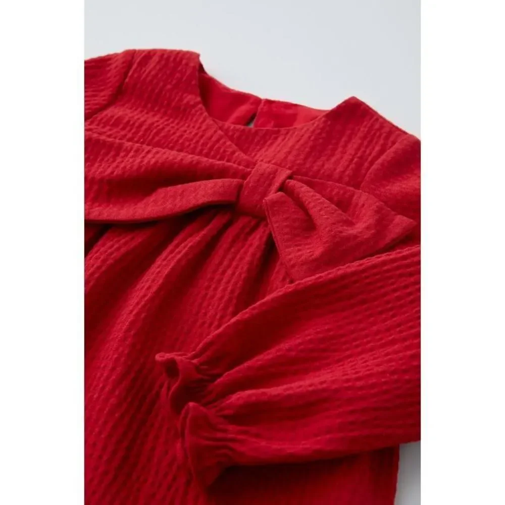3D BOW TEXTURED DRESS